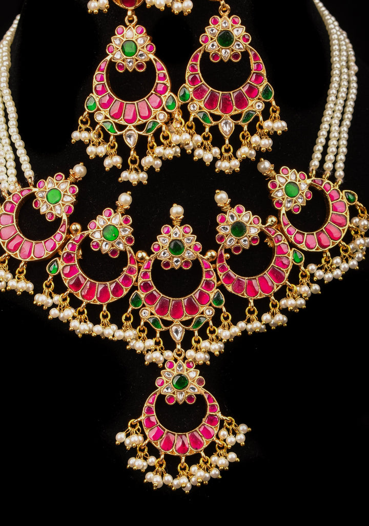 Ahmedabadi kundan Chand Jadau Necklace and Earrings Set