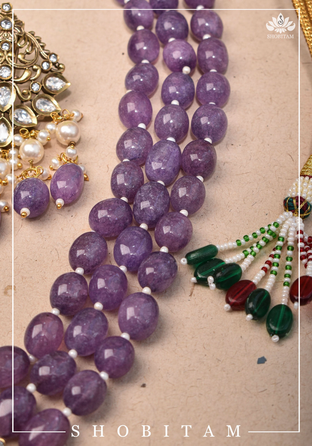 3" Strand Ram Darbar Design, Victorian Finish Embellished Haar and Matching earrings Set | Shobitam Jewelry