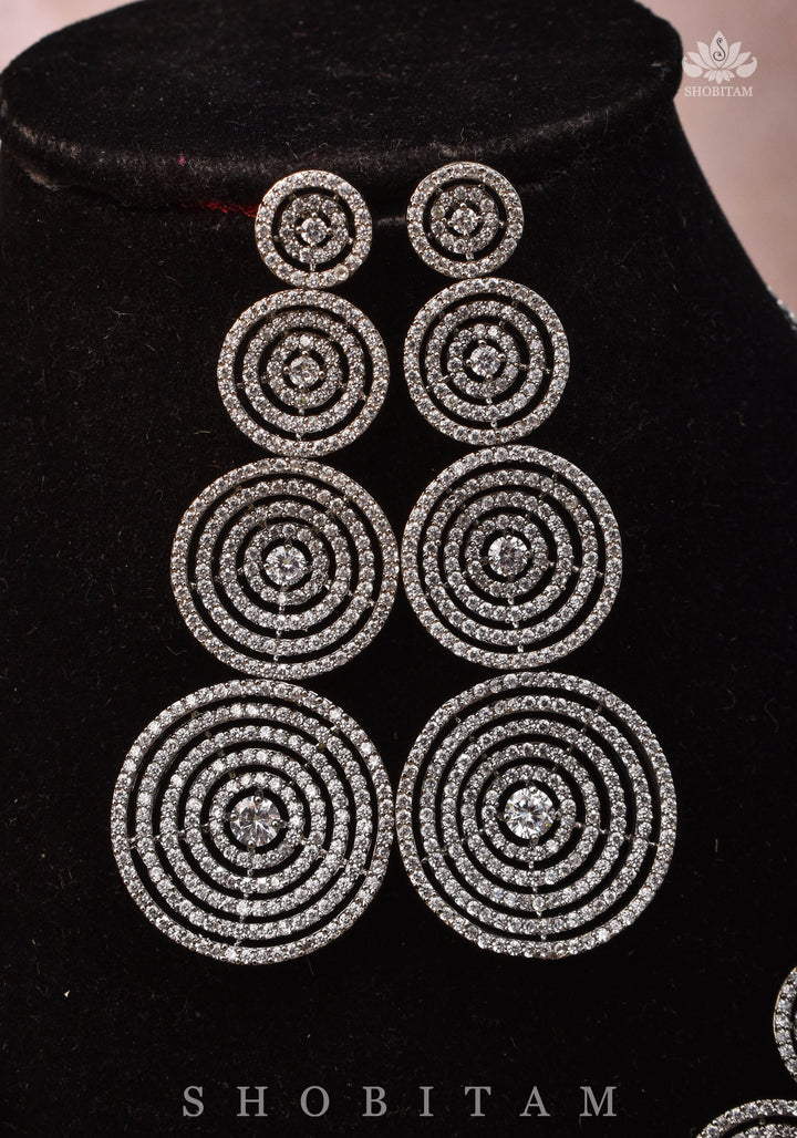 CZ Stone Studded Halo design  Necklace Set with 3" Long Earrings | Shobitam Jewelry
