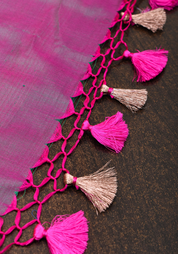 Exquisite Banarasi Meenakari Jaal Katan Saree in Purple Green Dual tone | SILK MARK CERTIFIED
