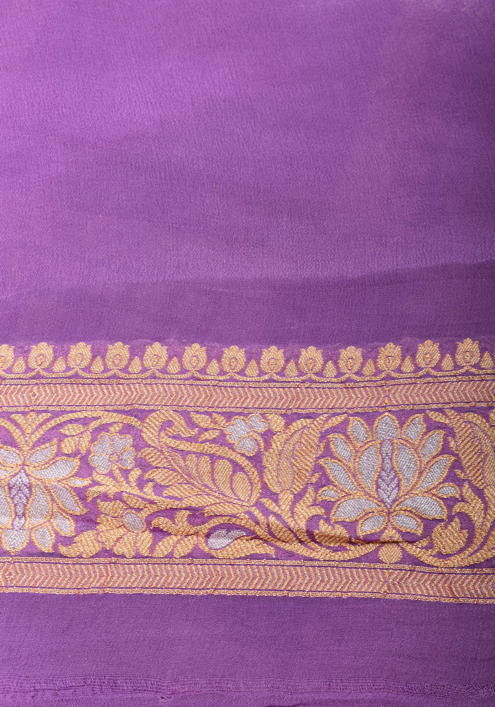 Alfi Sona Rupa Lavender Banarasi Pure Georgette Saree with square motifs and zari Border  | SILK MARK CERTIFIED