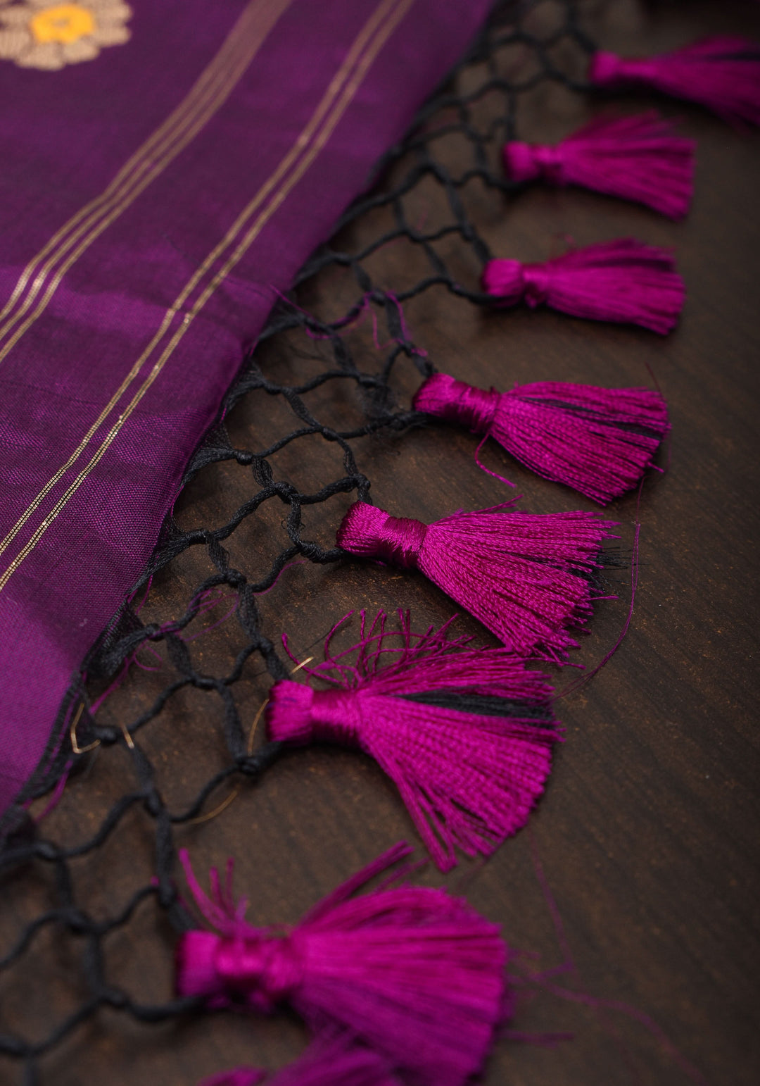 Dark Purple Meenakari Curvilinear Border Banarasi Katan Silk Saree with Alfi Motifs  | SILK MARK CERTIFIED