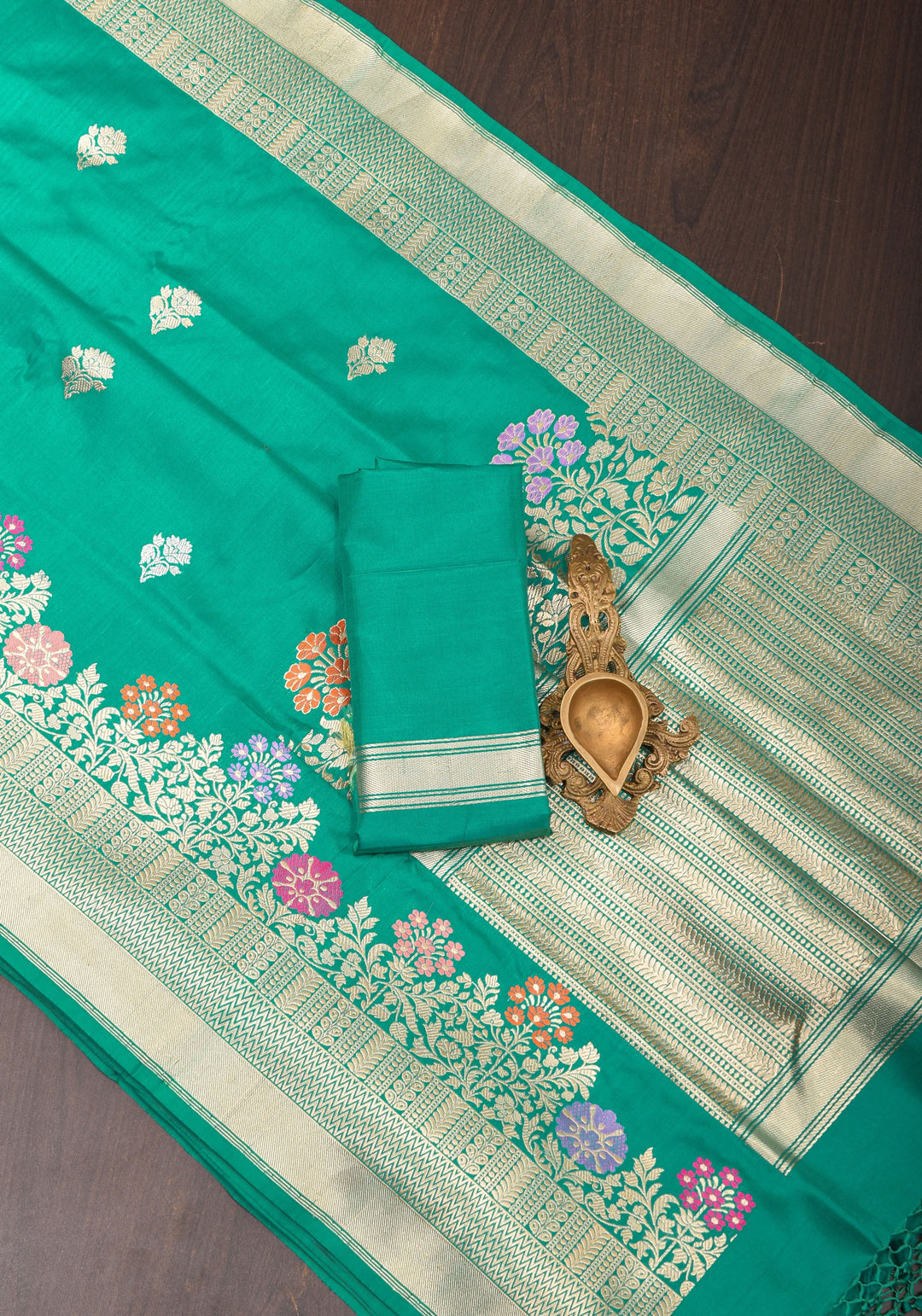Rama Green Pure Banarasi Silk Saree with Meenakari border and Intricate Pallu and Unique Zari Borders | SILK MARK CERTIFIED