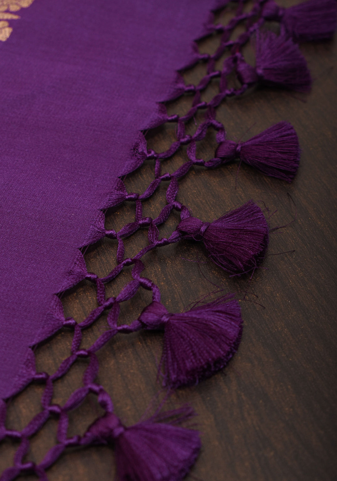 Eggplant Banarasi Mashru Silk Saree with Damask Zari Buttas And Zari border | SILK MARK CERTIFIED