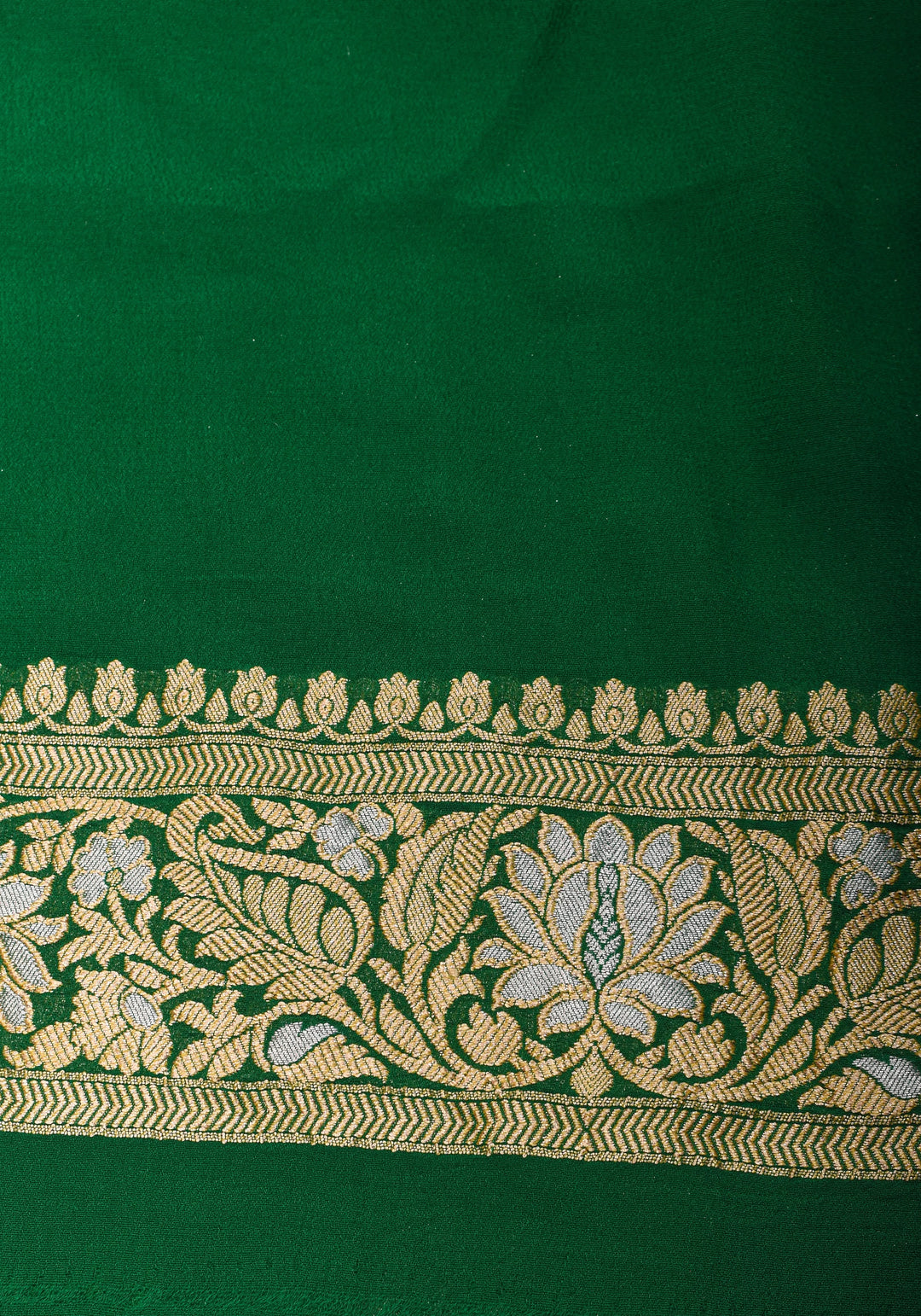 Green Banarasi Pure Chiffon Saree with Alfi Geometric Jaal  | SILK MARK CERTIFIED