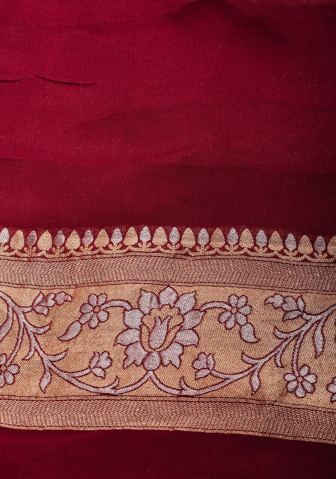 Alfi Sona Rupa Geometric Jaal Pure Silk Georgette Saree in Maroon  | SILK MARK CERTIFIED
