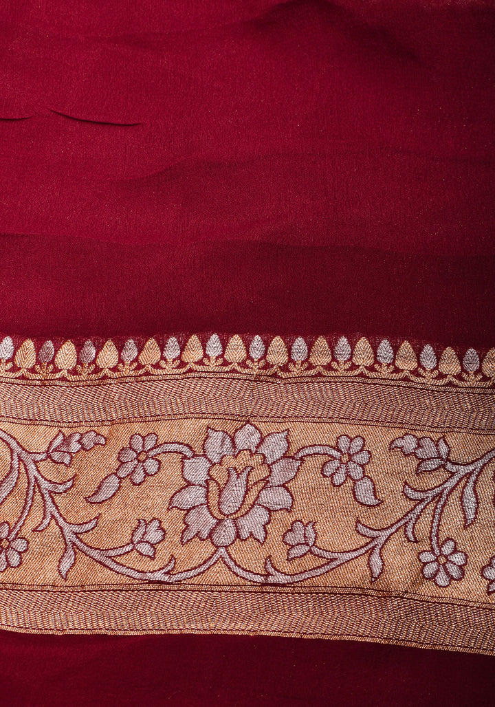 Alfi Sona Rupa Geometric Jaal Pure Silk Georgette Saree in Maroon  | SILK MARK CERTIFIED