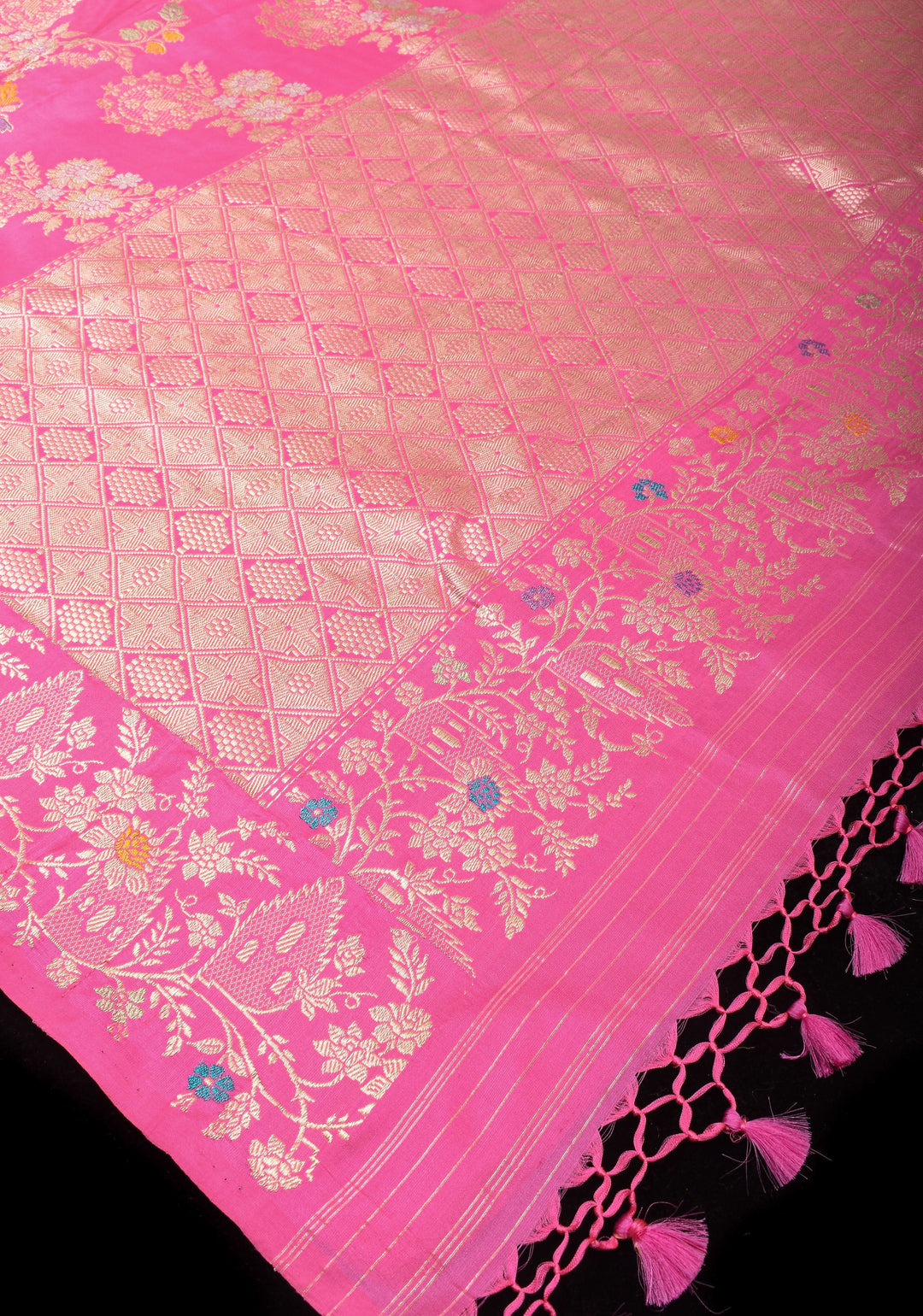Pink Banarasi Katan Silk Saree with Meenakari Floral Jaal and Border | SILK MARK CERTIFIED
