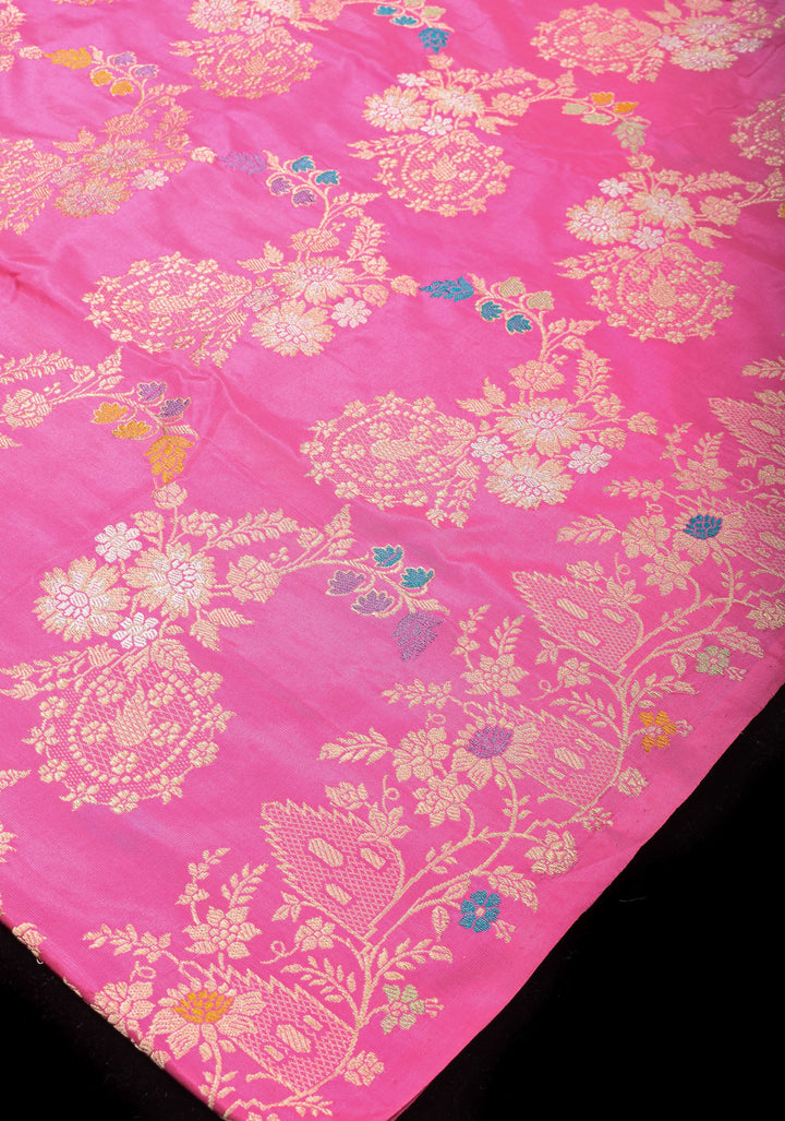 Pink Banarasi Katan Silk Saree with Meenakari Floral Jaal and Border | SILK MARK CERTIFIED