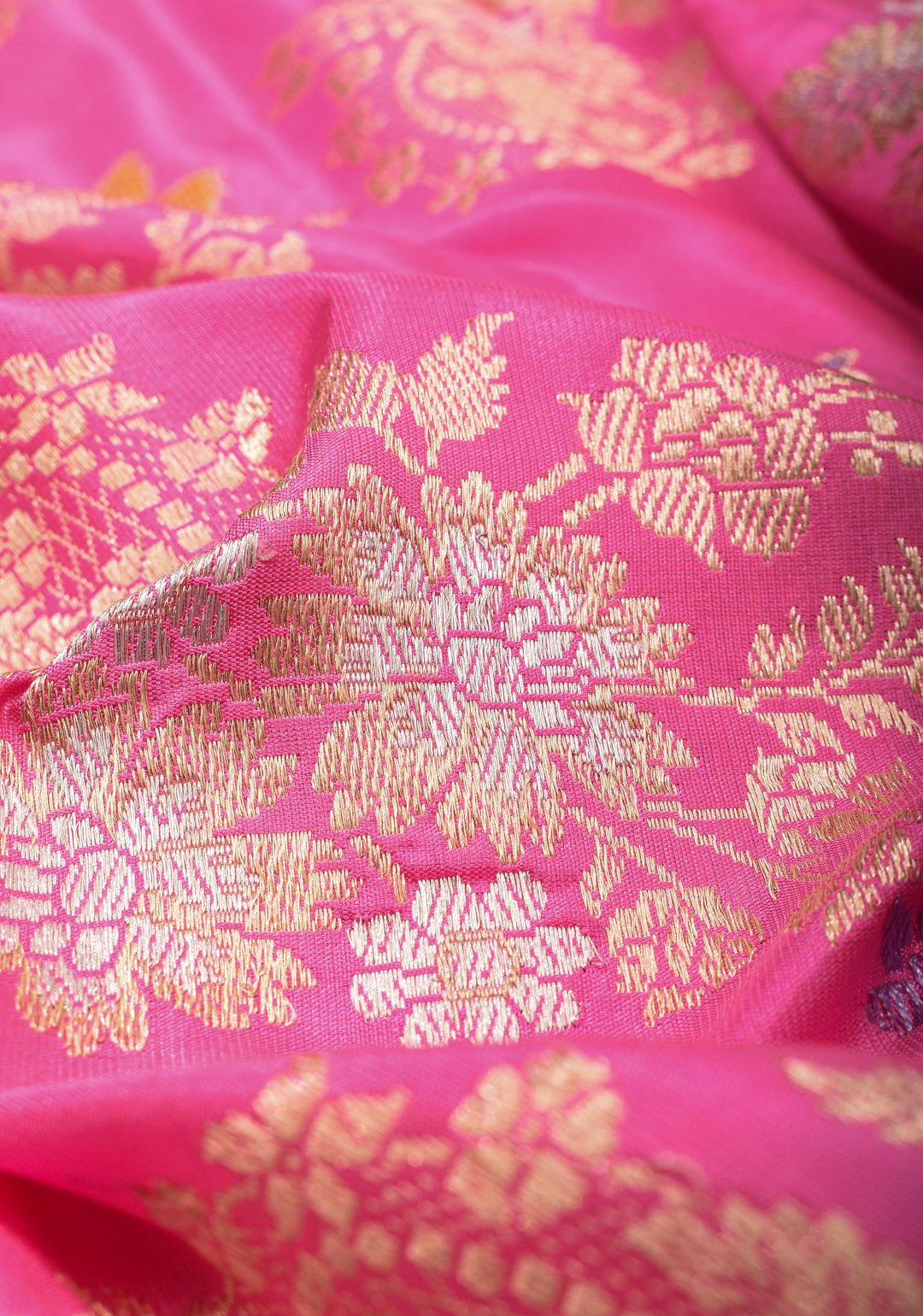 Pink Banarasi Katan Silk Saree with Meenakari Floral Jaal and Border | SILK MARK CERTIFIED