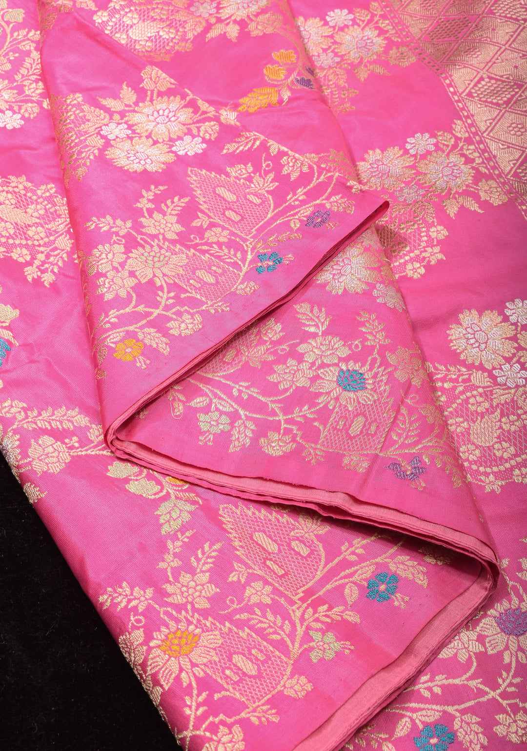 Pink Banarasi Katan Silk Saree with Meenakari Floral Jaal and Border | SILK MARK CERTIFIED