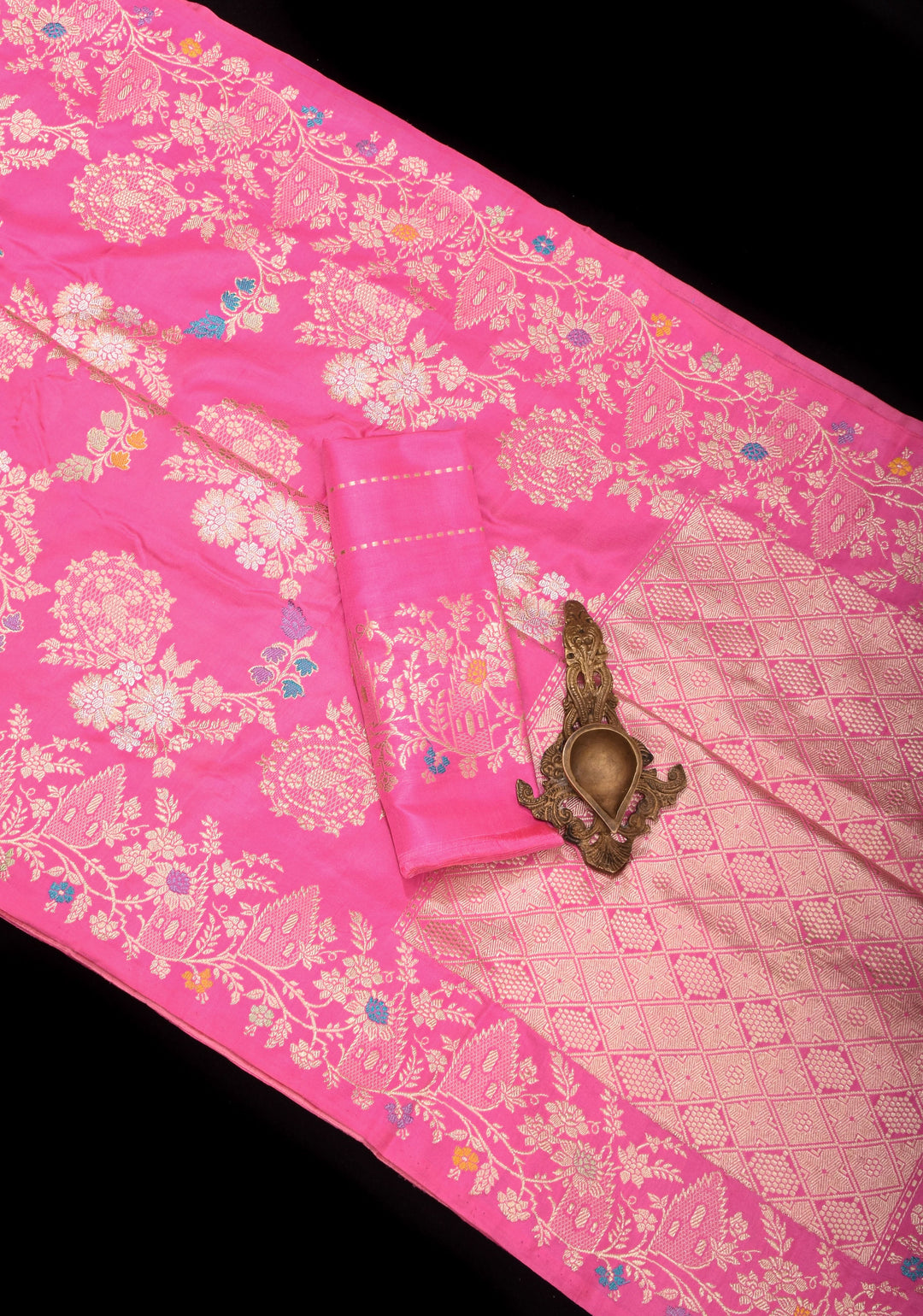 Pink Banarasi Katan Silk Saree with Meenakari Floral Jaal and Border | SILK MARK CERTIFIED