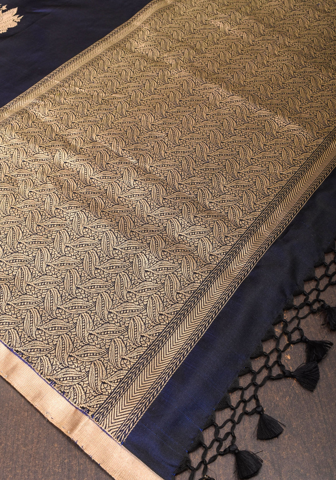 Midnight Blue Tone Banarasi Mashru Silk Saree with zari Floral Motifs | SILK MARK CERTIFIED