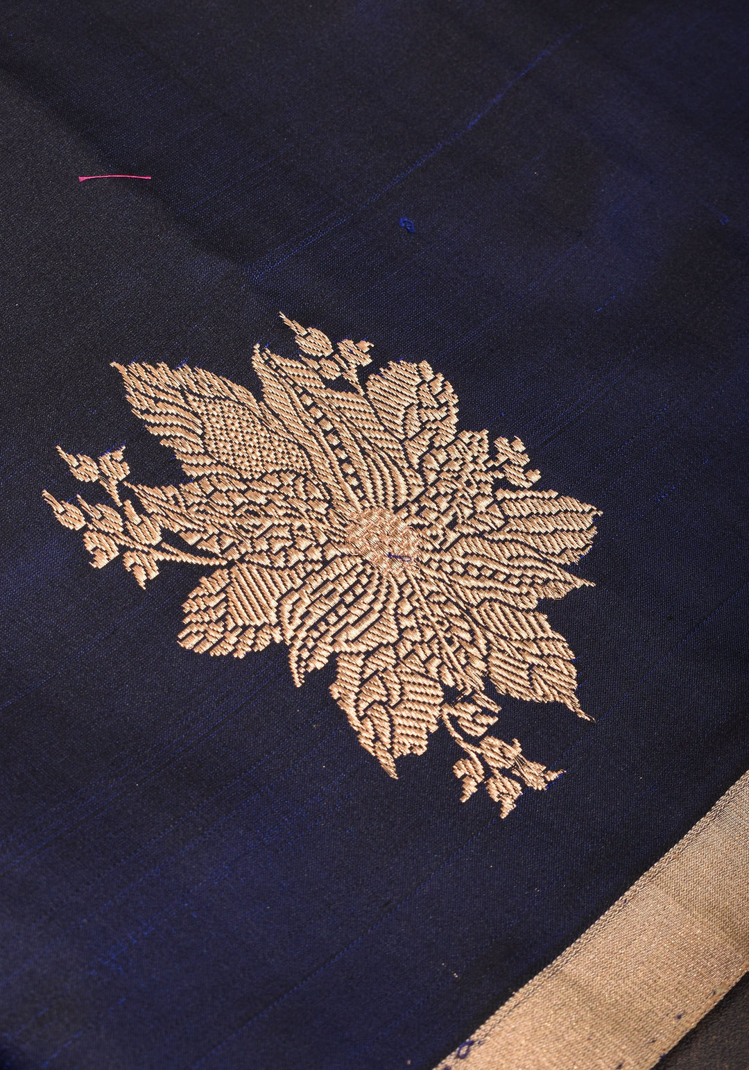 Midnight Blue Tone Banarasi Mashru Silk Saree with zari Floral Motifs | SILK MARK CERTIFIED