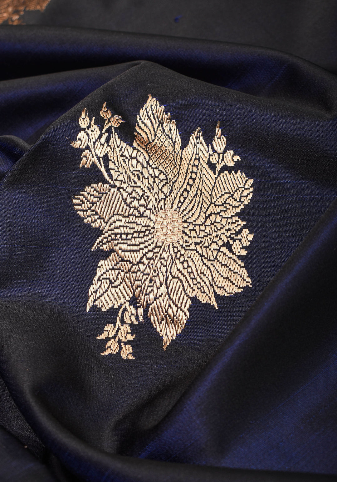 Midnight Blue Tone Banarasi Mashru Silk Saree with zari Floral Motifs | SILK MARK CERTIFIED