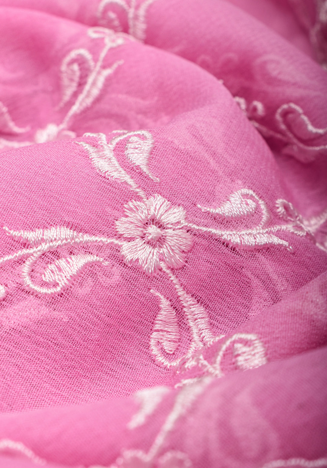 Baby Pink Banarasi Pure Georgette Saree with machine Embroidered Jaal and Contrast Deep Pink Border  | SILK MARK CERTIFIED