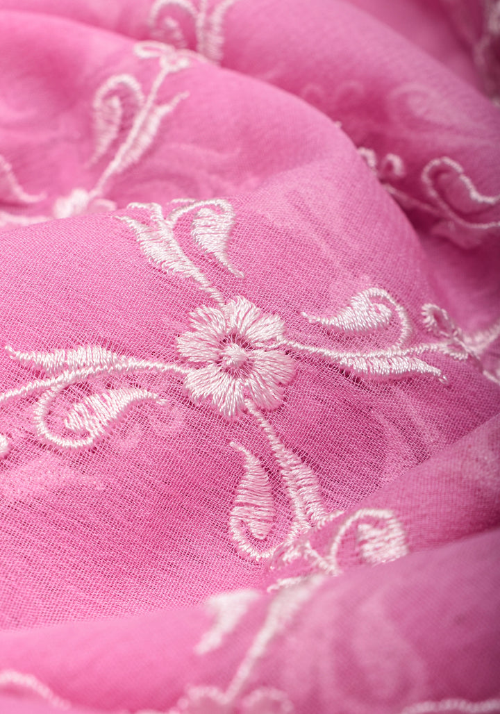Baby Pink Banarasi Pure Georgette Saree with machine Embroidered Jaal and Contrast Deep Pink Border  | SILK MARK CERTIFIED