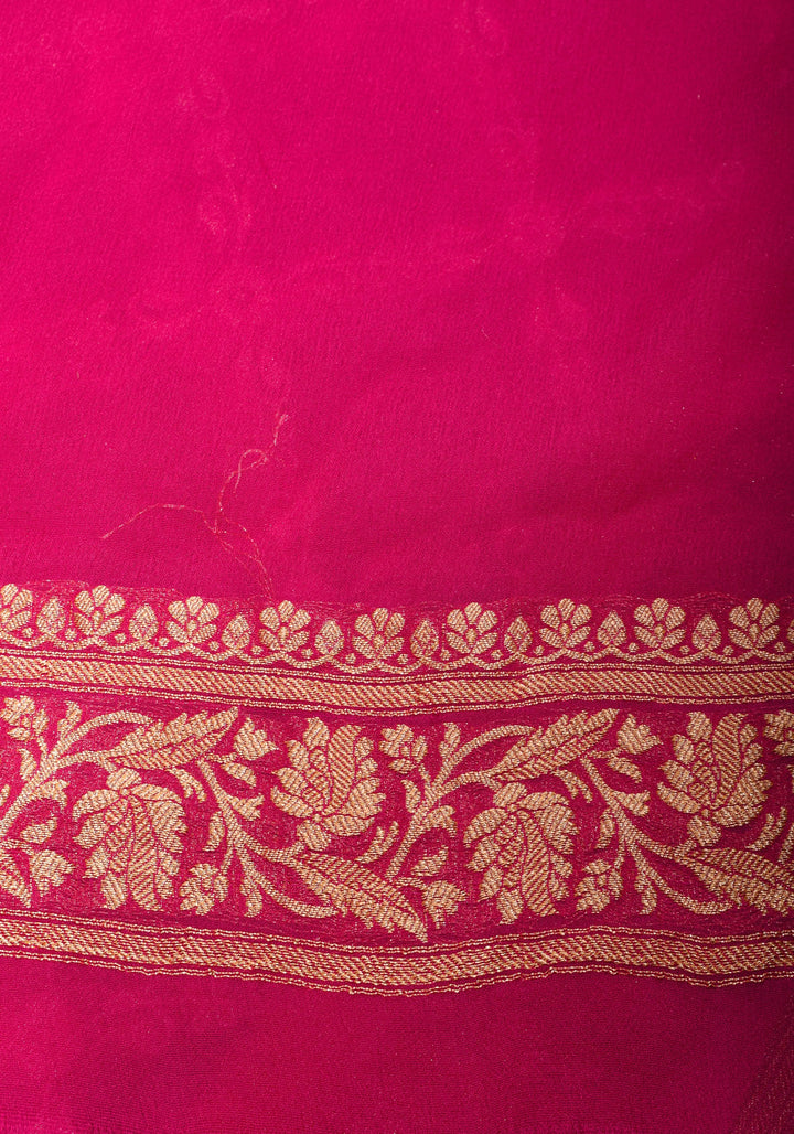 Baby Pink Banarasi Pure Georgette Saree with machine Embroidered Jaal and Contrast Deep Pink Border  | SILK MARK CERTIFIED