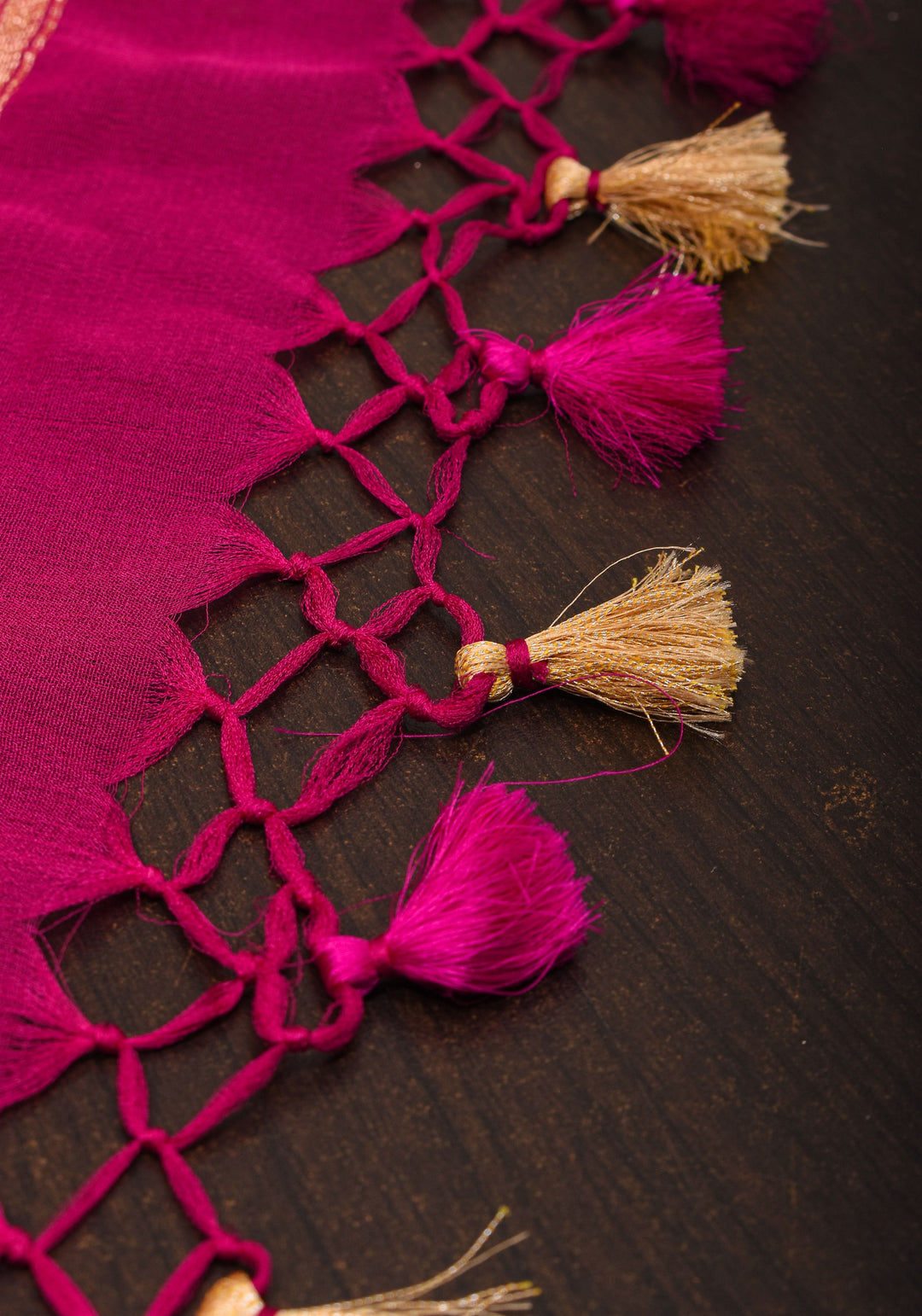 Baby Pink Banarasi Pure Georgette Saree with machine Embroidered Jaal and Contrast Deep Pink Border  | SILK MARK CERTIFIED