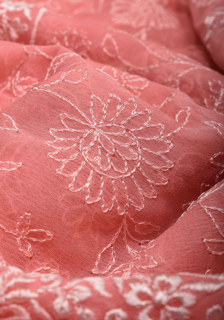 Light Pink Banarasi Pure Georgette Saree with machine Embroidered Jaal and Contrast Deep Red Border  | SILK MARK CERTIFIED