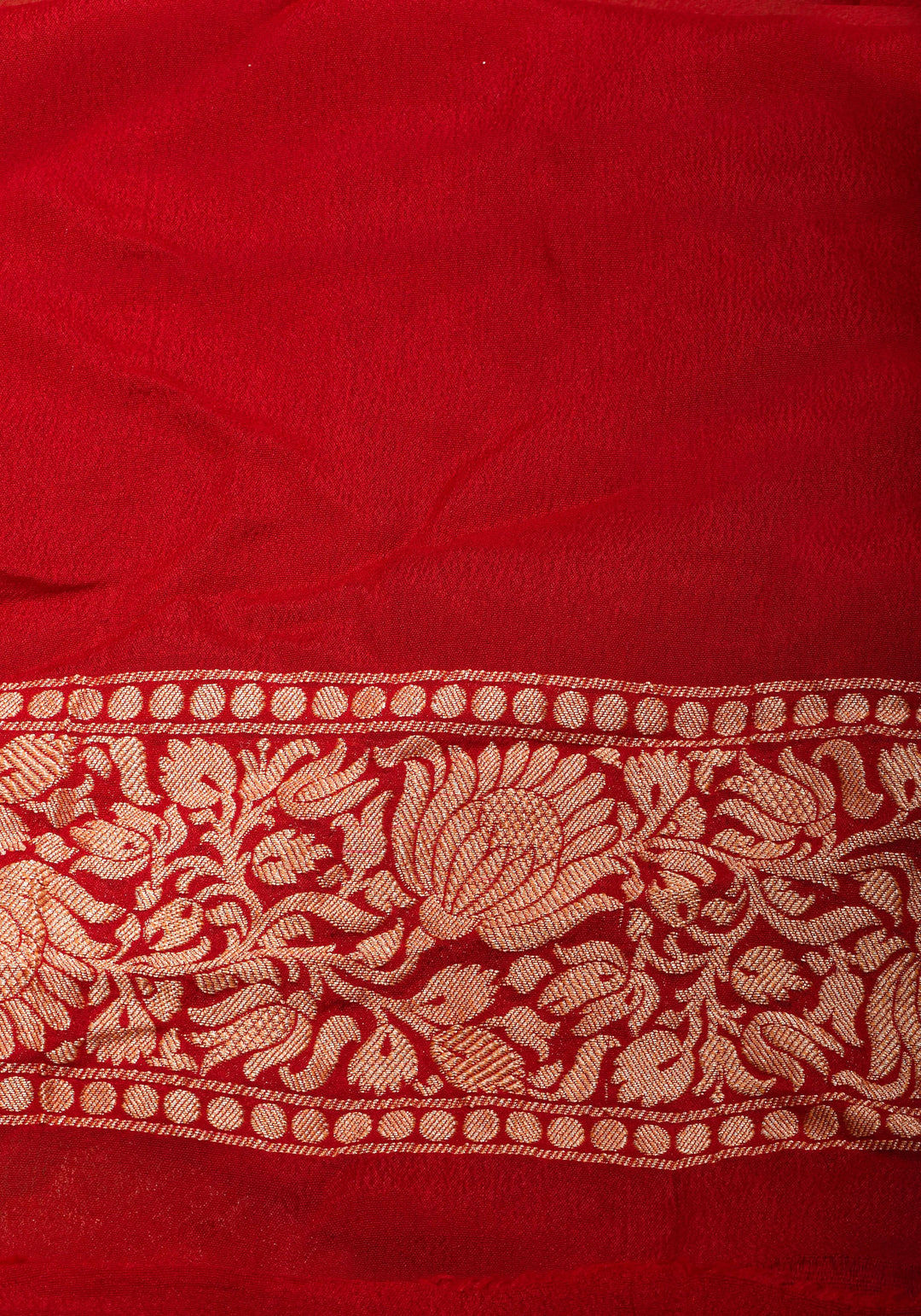 Pista Green Banarasi Pure Georgette Saree with Floral with Red Border  | SILK MARK CERTIFIED