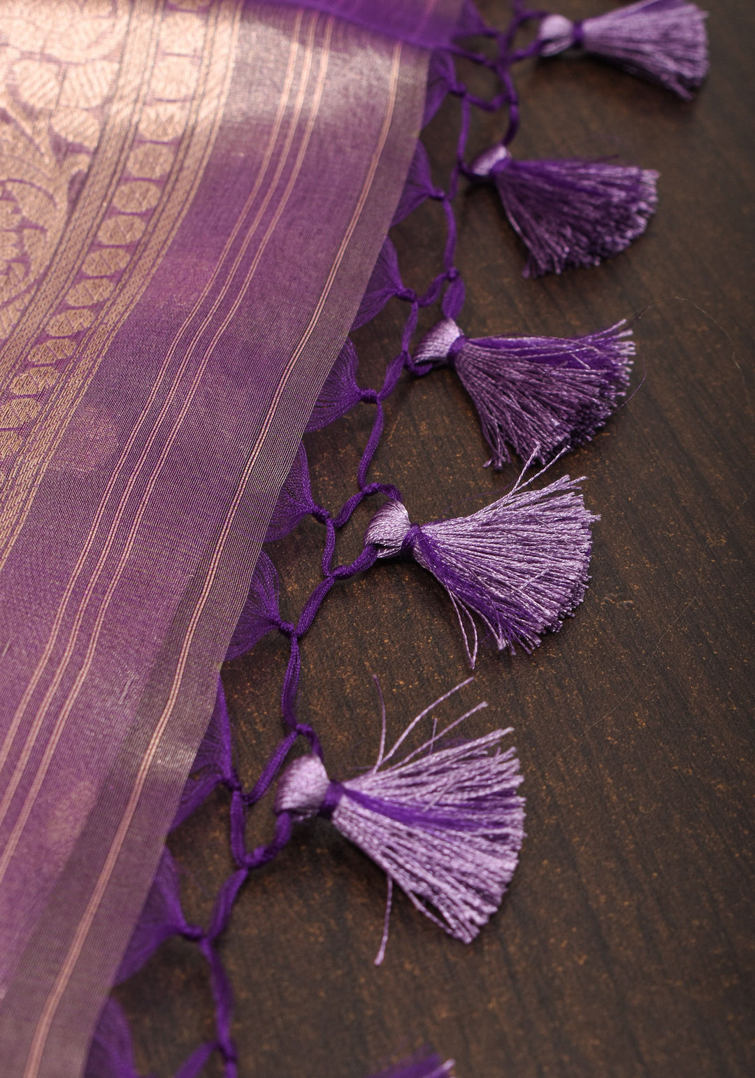 Amethyst Tissue kadhuwa Zari Checks  Pure Silk Banarasi Saree with Plain Border  | SILK MARK CERTIFIED