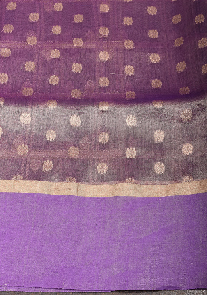 Amethyst Tissue kadhuwa Zari Checks  Pure Silk Banarasi Saree with Plain Border  | SILK MARK CERTIFIED