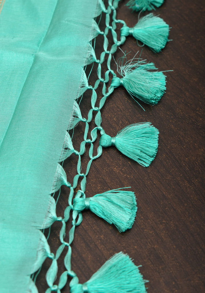 Stunning Banarasi Katan SIlk Saree in Seagreen with vertical stripes and Zari Borders| SILK MARK CERTIFIED