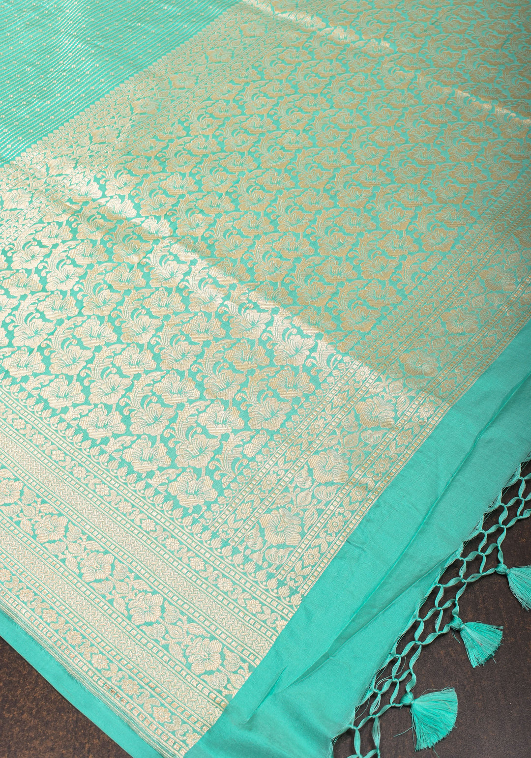 Stunning Banarasi Katan SIlk Saree in Seagreen with vertical stripes and Zari Borders| SILK MARK CERTIFIED