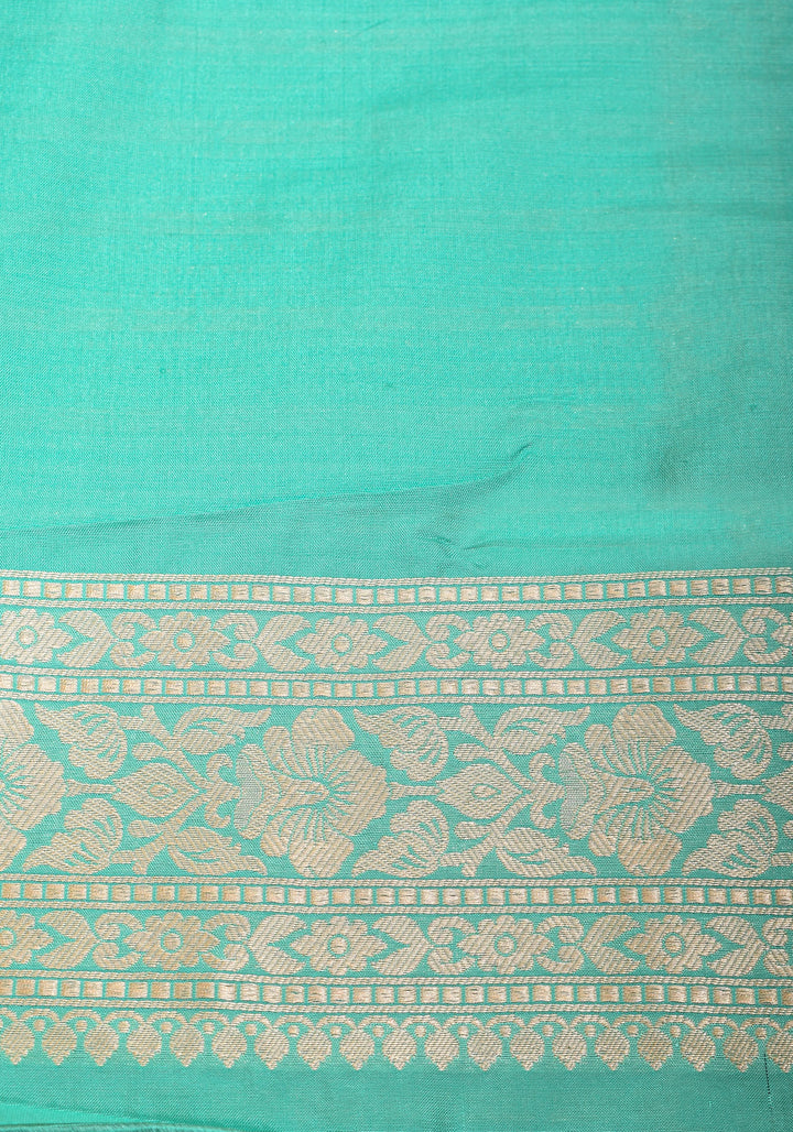 Stunning Banarasi Katan SIlk Saree in Seagreen with vertical stripes and Zari Borders| SILK MARK CERTIFIED