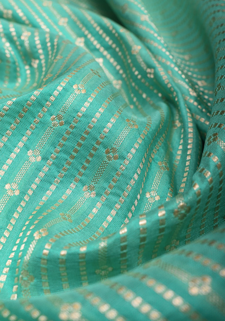 Stunning Banarasi Katan SIlk Saree in Seagreen with vertical stripes and Zari Borders| SILK MARK CERTIFIED