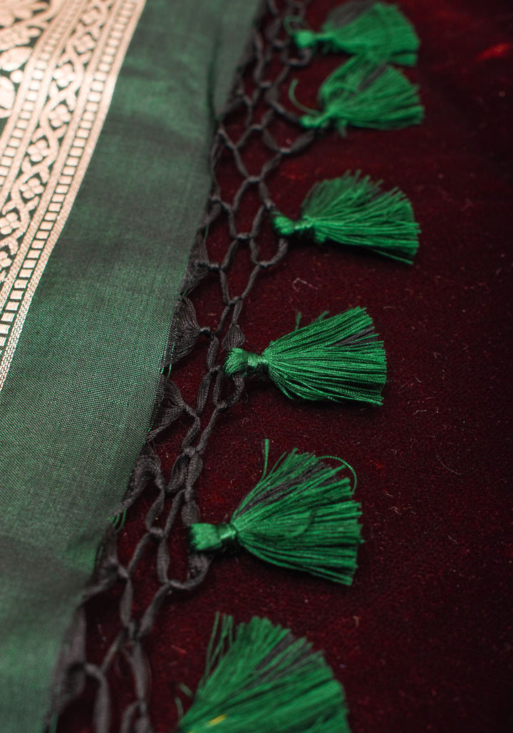 Forest Green Banarasi Katan Silk Saree with Floral Boutique inspired motifs and Zari Border | SILK MARK CERTIFIED