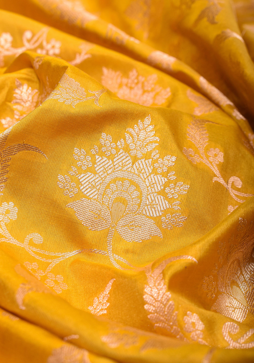 Exquisite Canary Yellow Banarasi Silk Saree with Jaal Pattern and zari border  | SILK MARK CERTIFIED
