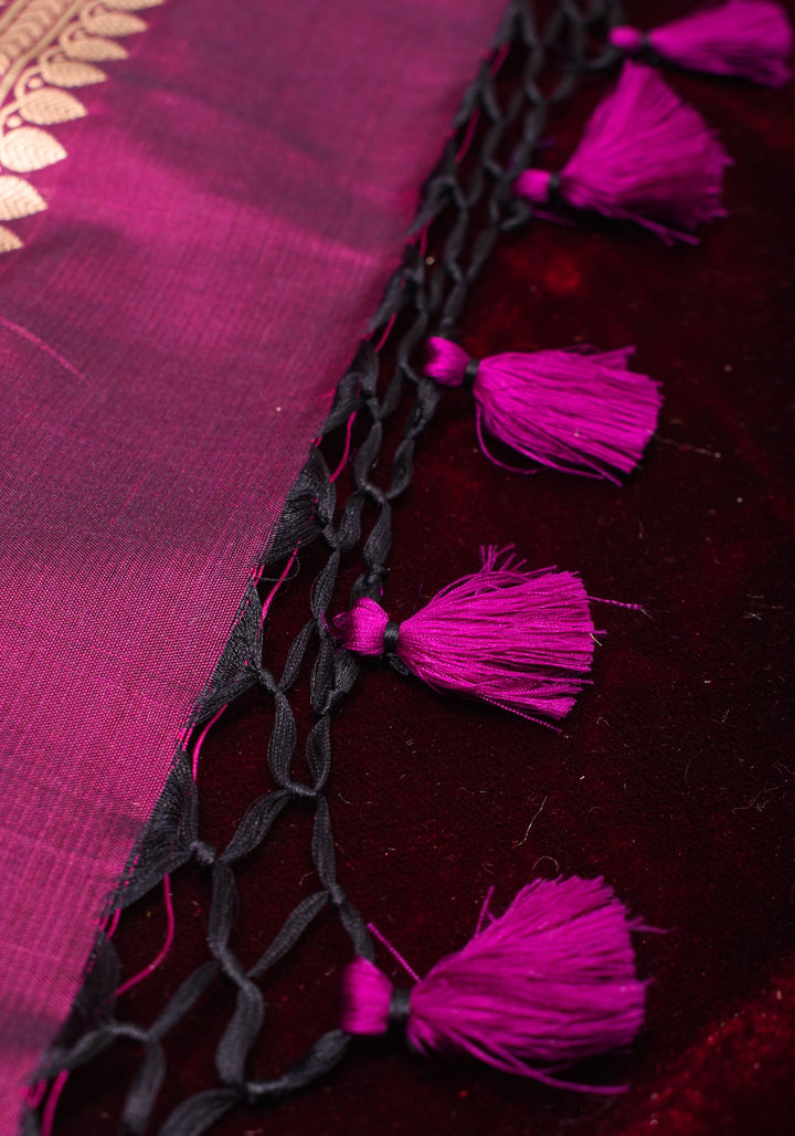 Exquisite Meenakari  Arches Jaal Banarasi Katan Silk Saree in Plum | SILK MARK CERTIFIED