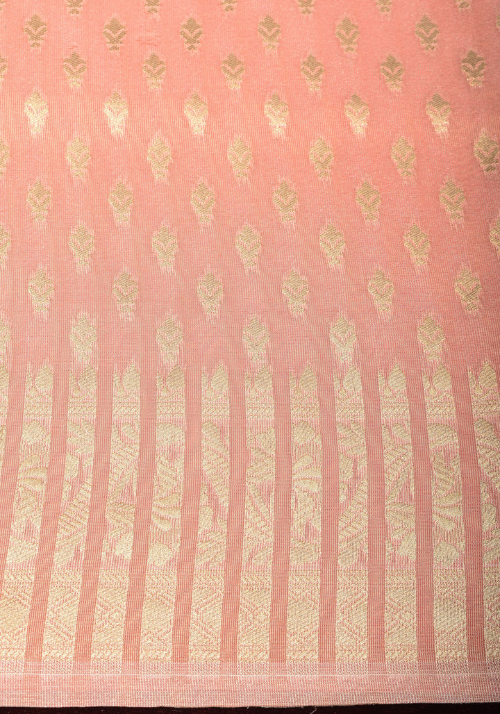 Blush Peach Tissue Semi silk saree with leheria Zari Floral vine pattern