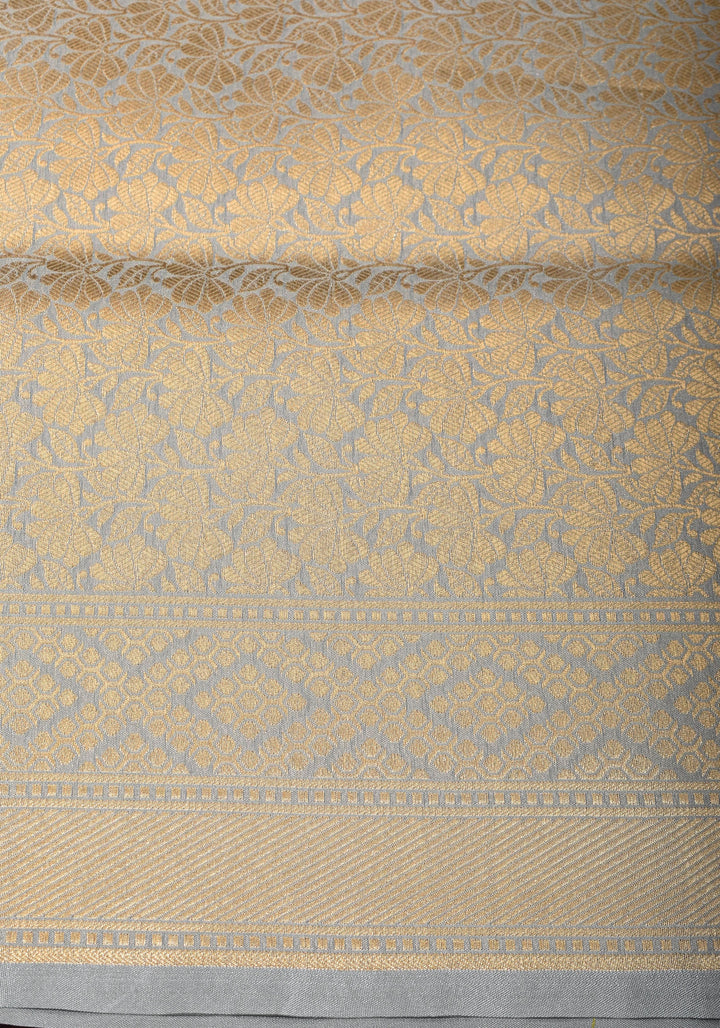 Gray tone Exquisite Meenakari Rose Jaal Semi Silk Saree and zari border