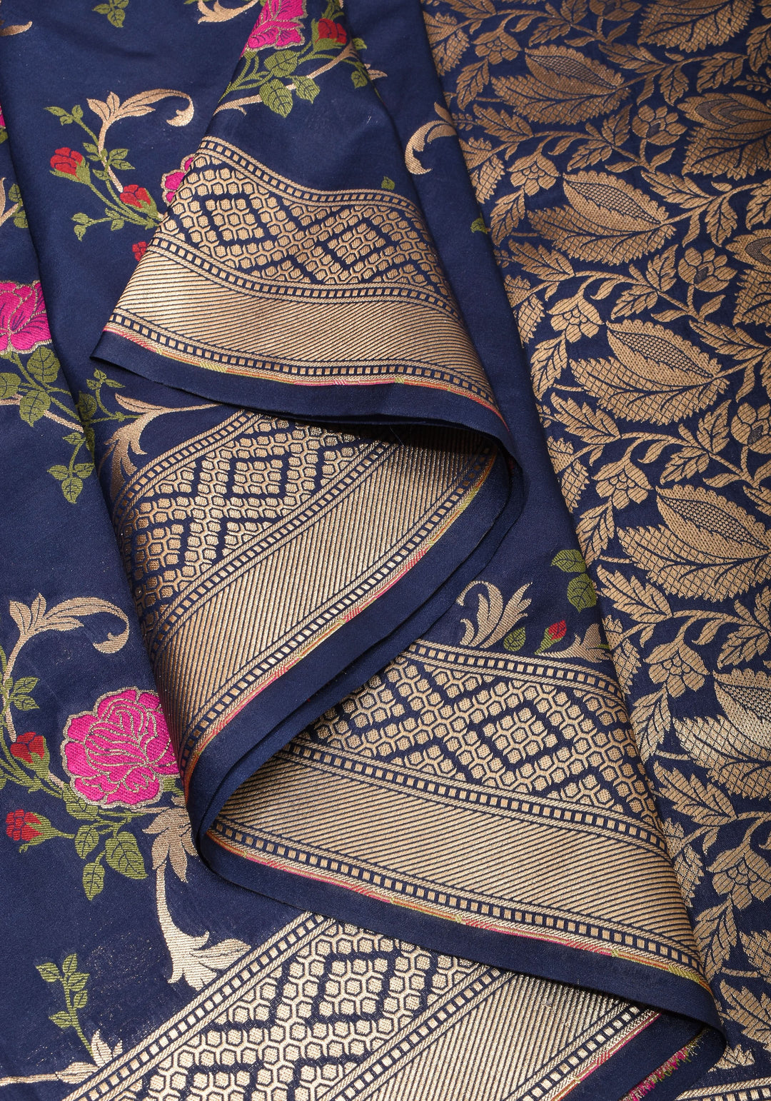 Space Cadet tone Exquisite Meenakari Rose Jaal Semi Silk Saree and zari border