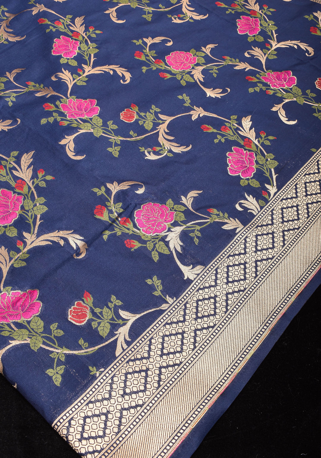 Space Cadet tone Exquisite Meenakari Rose Jaal Semi Silk Saree and zari border