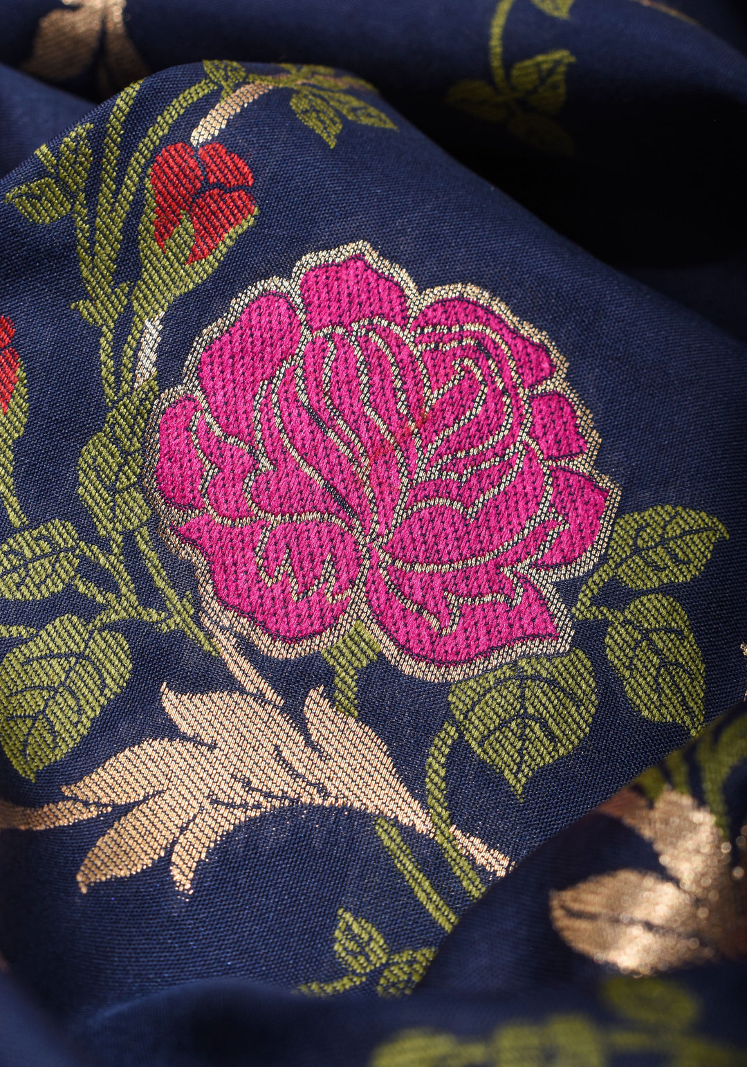 Space Cadet tone Exquisite Meenakari Rose Jaal Semi Silk Saree and zari border