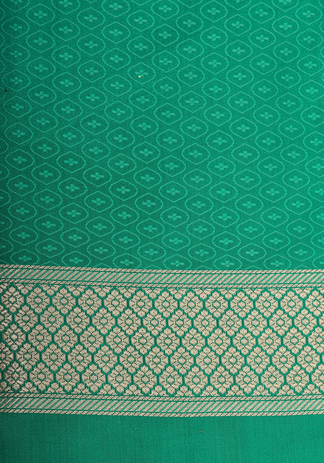 Teal green Moroccan trellis Zari jaal Semi Silk Saree and zari border