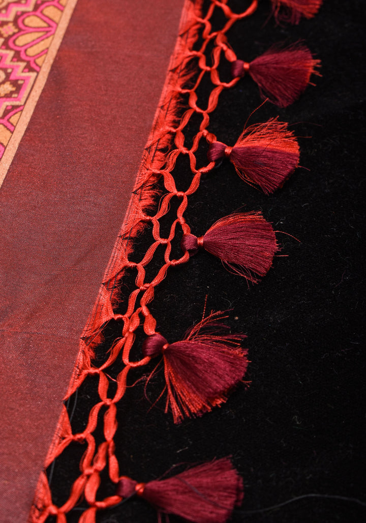 Exquisite Brown Semi Silk Saree with Patola Ikkat Meenakari Zari Border and Pallu