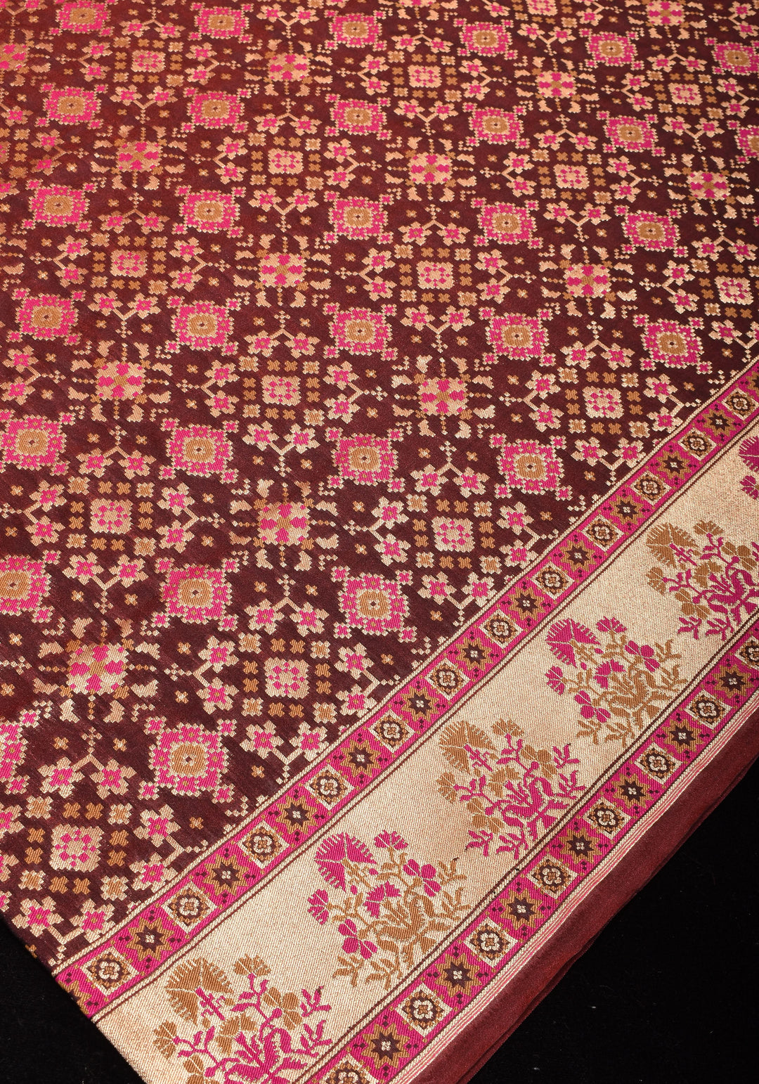 Exquisite Brown Semi Silk Saree with Patola Ikkat Meenakari Zari Border and Pallu