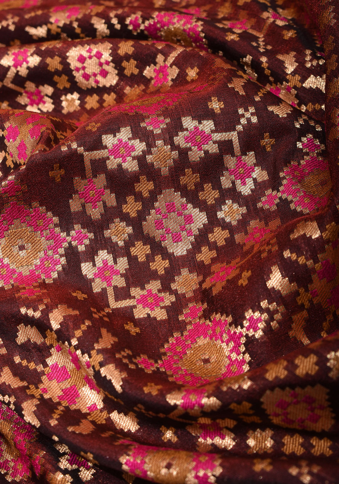 Exquisite Brown Semi Silk Saree with Patola Ikkat Meenakari Zari Border and Pallu