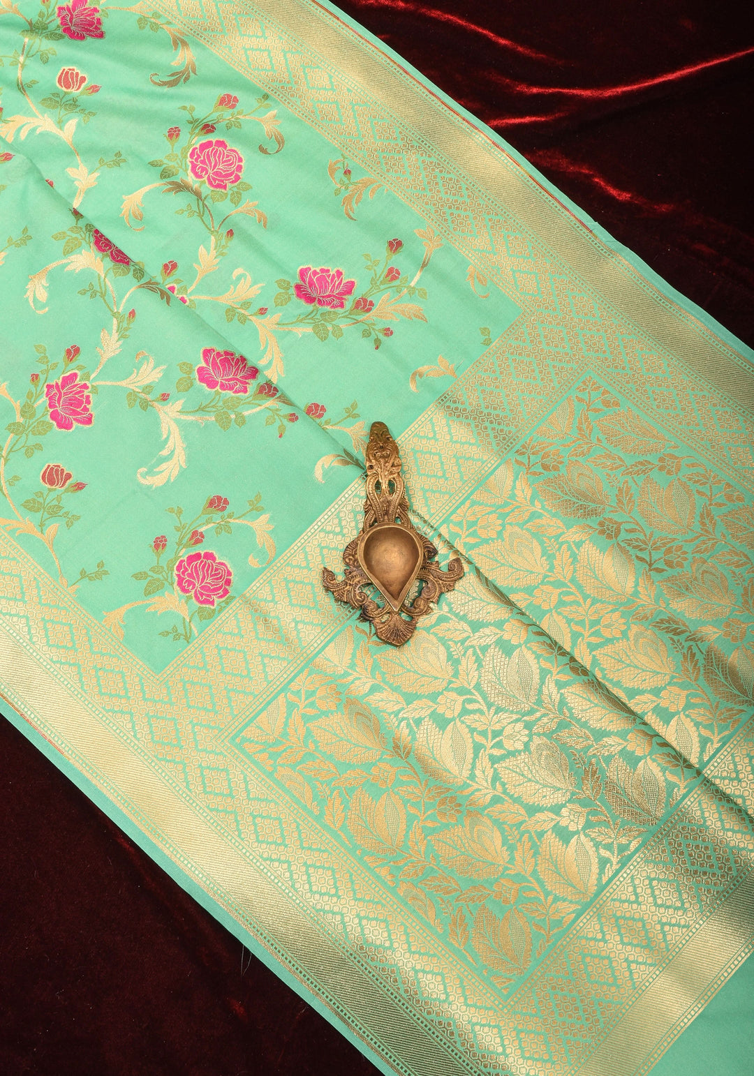 Aqua Exquisite Meenakari Rose Jaal Semi Silk Saree and zari border