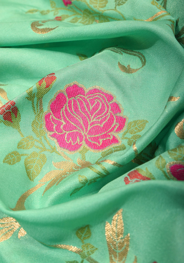 Aqua Exquisite Meenakari Rose Jaal Semi Silk Saree and zari border