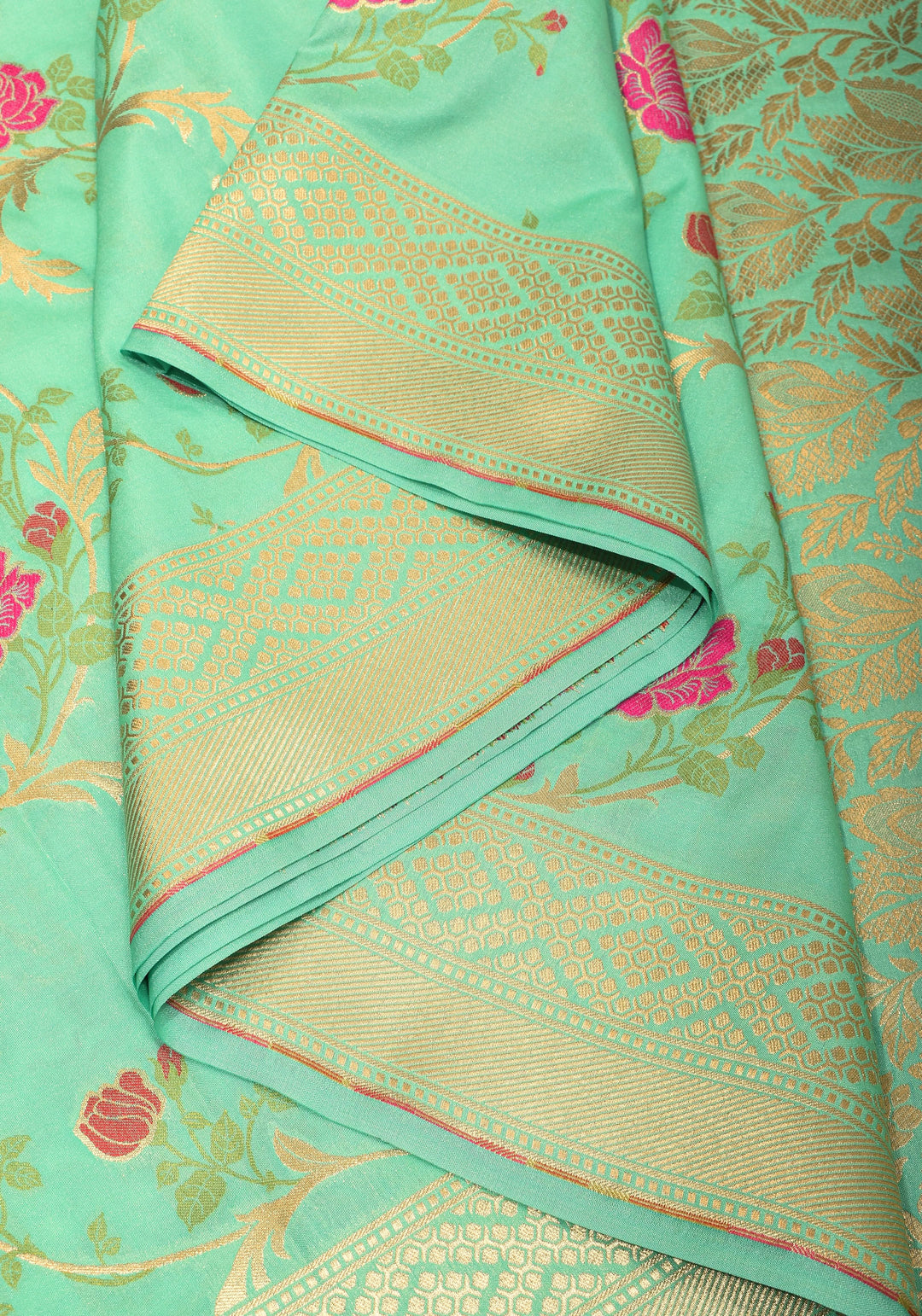 Aqua Exquisite Meenakari Rose Jaal Semi Silk Saree and zari border