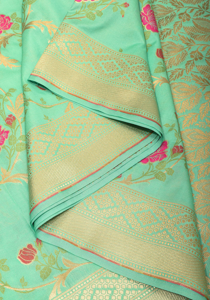 Aqua Exquisite Meenakari Rose Jaal Semi Silk Saree and zari border