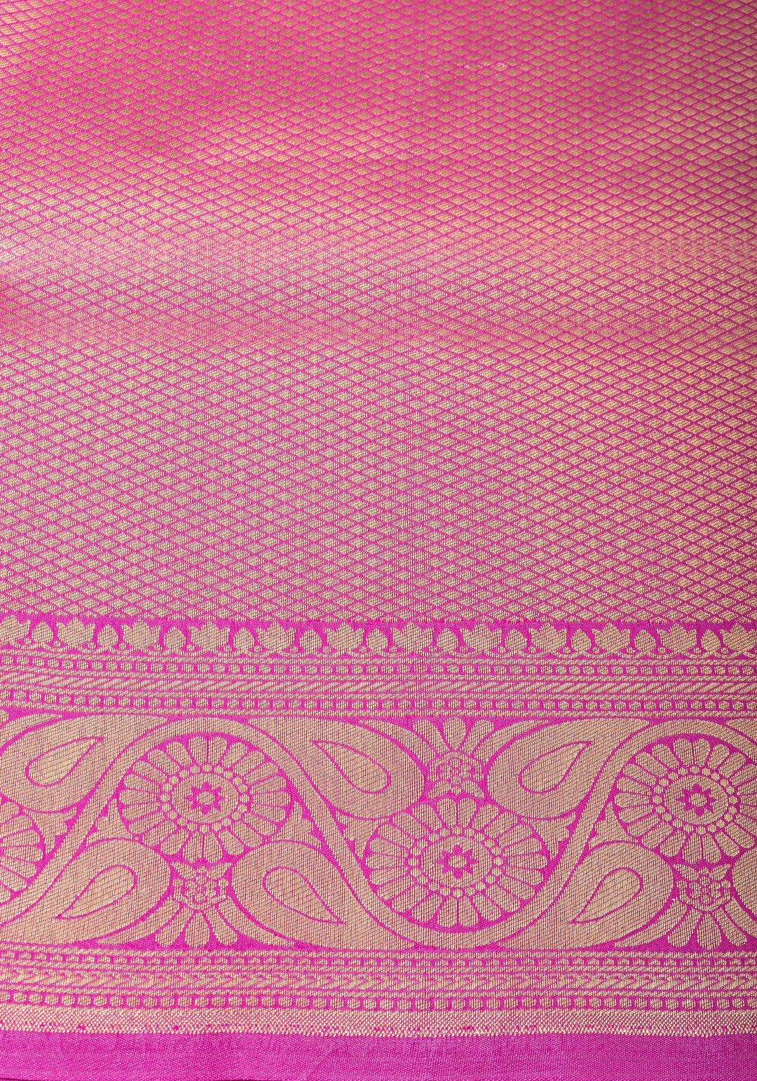 Exquisite Fuchsia Semi Silk Saree with Floral jaal Meenakari Body Zari Border and Pallu