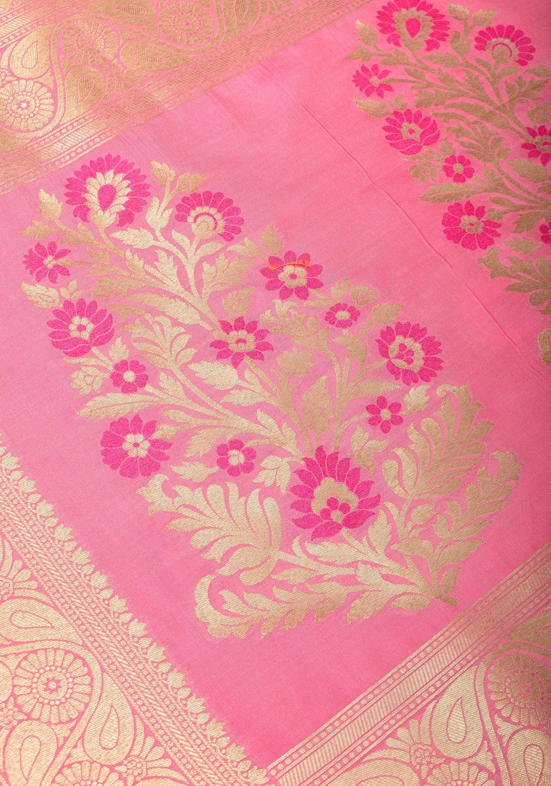 Exquisite Pink Semi Silk Saree with Floral jaal Meenakari Body Zari Border and Pallu