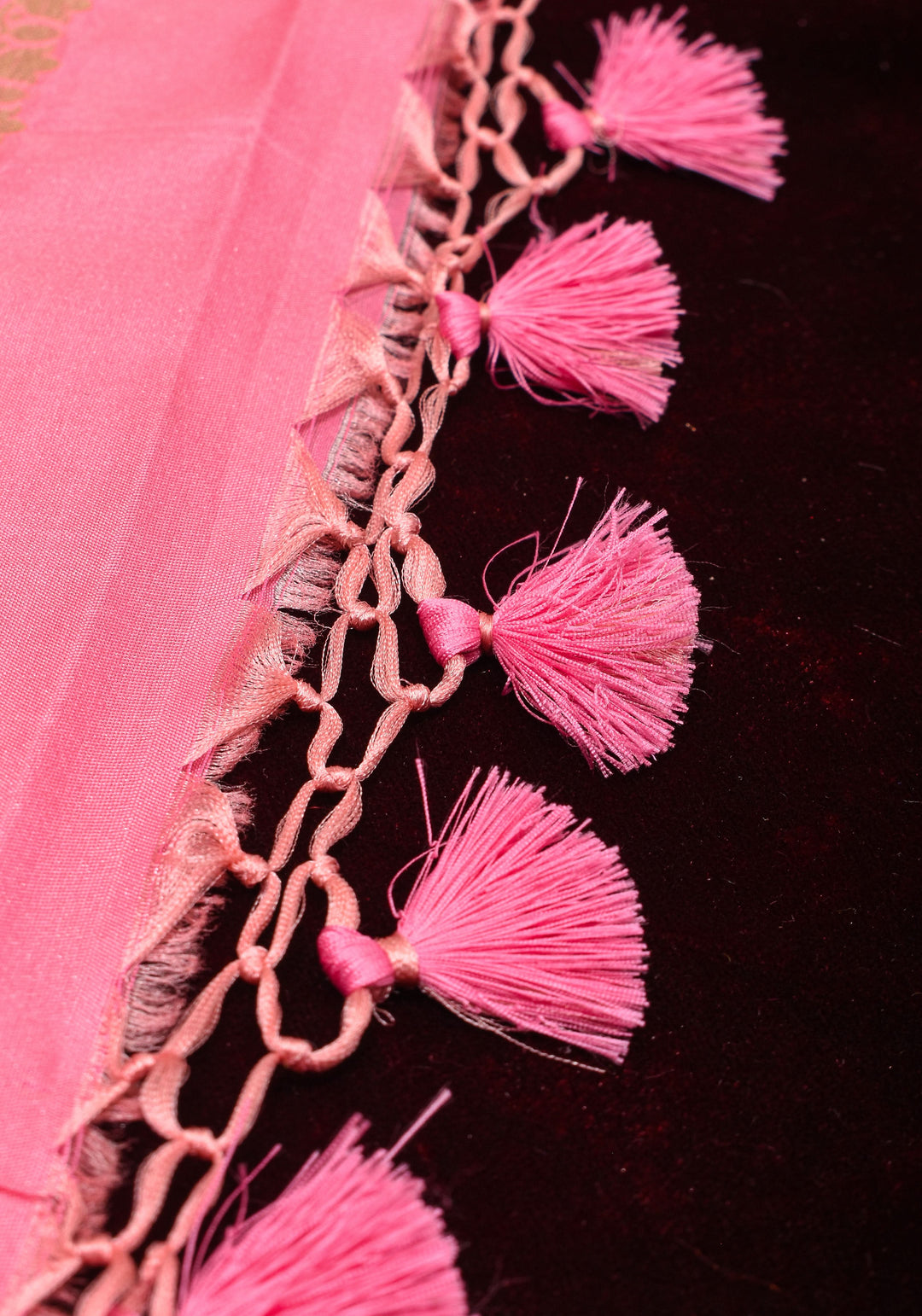 Exquisite Pink Semi Silk Saree with Floral jaal Meenakari Body Zari Border and Pallu